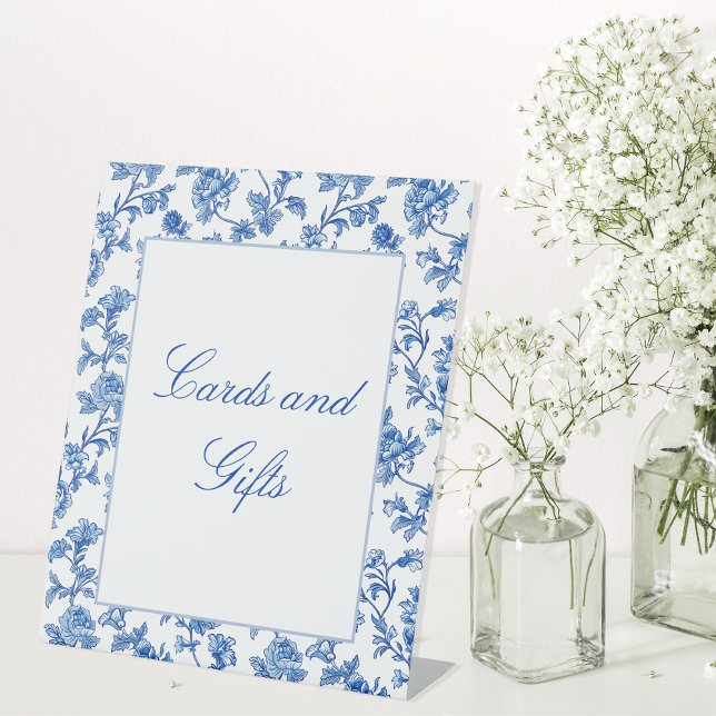 Blue and White Chinoiserie Bridal Shower  Pedestal Sign (Creator Uploaded)