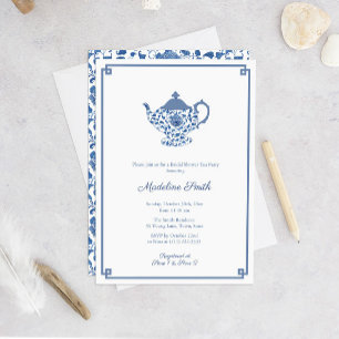 Blue And White Chinoiserie Bridal Shower Tea Party Invitation