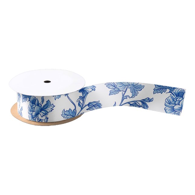 Blue and White Chinoiserie Bridesmaid Gift Satin Ribbon (Spool)
