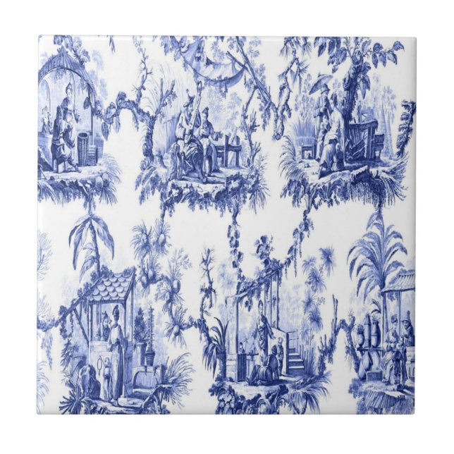 Blue and White Chinoiserie  Ceramic Tile (Front)