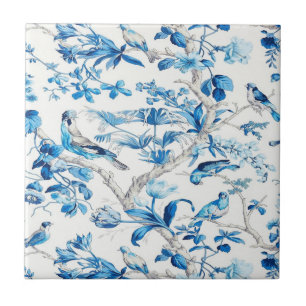 Blue and White Chinoiserie Ceramic Tile