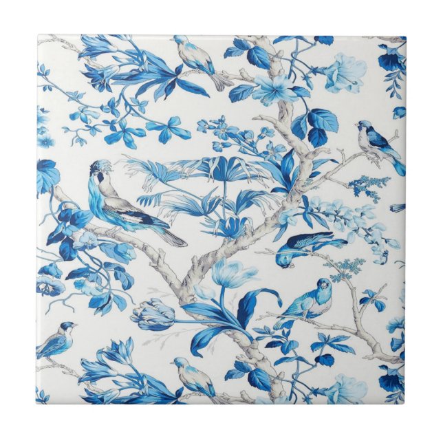 Blue and White Chinoiserie  Ceramic Tile (Front)