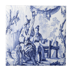 Blue and White Chinoiserie  Ceramic Tile