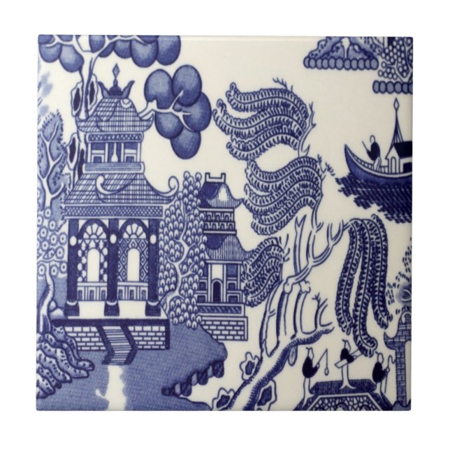 Blue and White Chinoiserie  Ceramic Tile (Front)