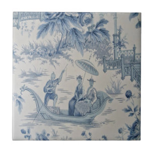 Blue and White Chinoiserie  Ceramic Tile