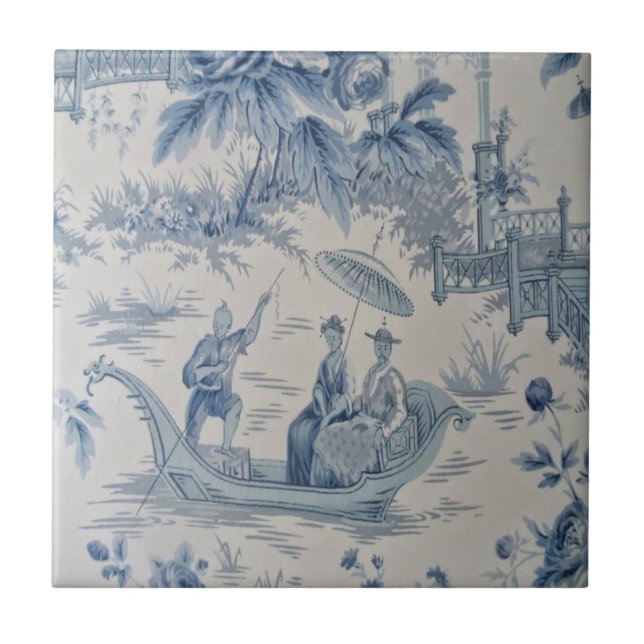 Blue and White Chinoiserie  Ceramic Tile (Front)