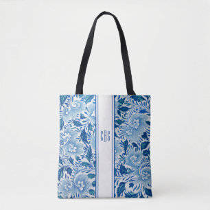 Blue and White Chinoiserie Chic Tote with Monogram Bag