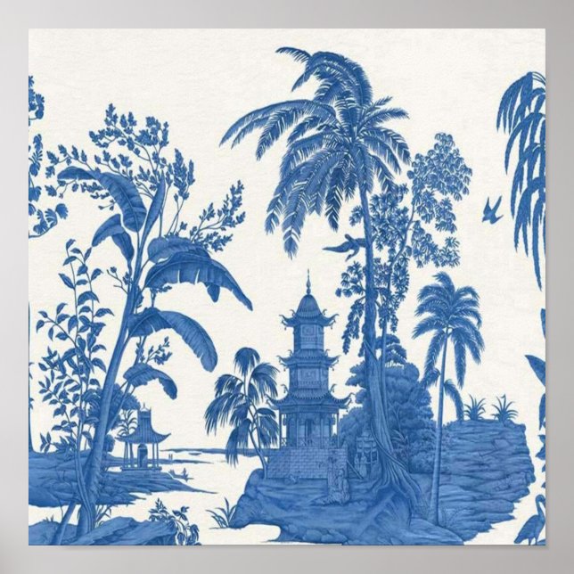 Blue and White Chinoiserie Chinese Oriental Poster (Front)