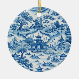 Blue and white chinoiserie christmas ceramic ornament