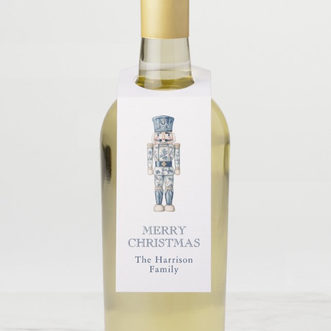 Blue and White Chinoiserie Christmas Nutcracker Bottle Tag (Creator Uploaded)