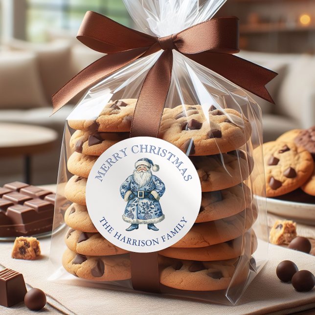 Blue and White Chinoiserie Christmas Santa Classic Round Sticker (Creator Uploaded)