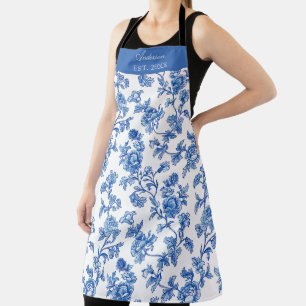 Blue and White Chinoiserie Custom Name Apron