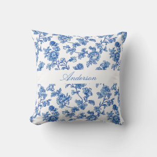 Blue and White Chinoiserie Custom Name Cushion