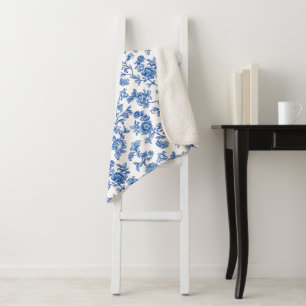 Blue and White Chinoiserie Custom Name Sherpa Blanket