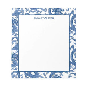 Blue and White Chinoiserie Dragon Notepad