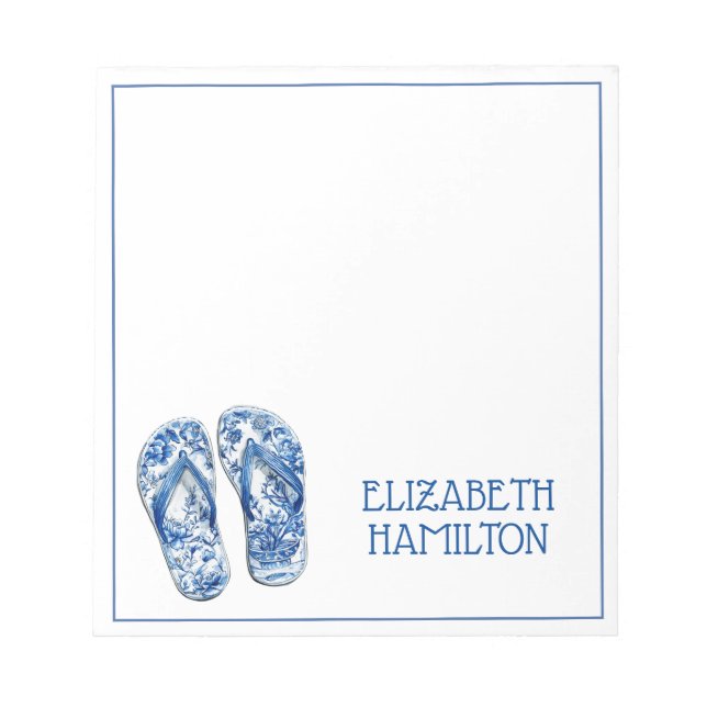 Blue and White Chinoiserie Flip Flops Notepad (Front)