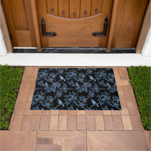 Blue and White Chinoiserie Floral Birds Doormat