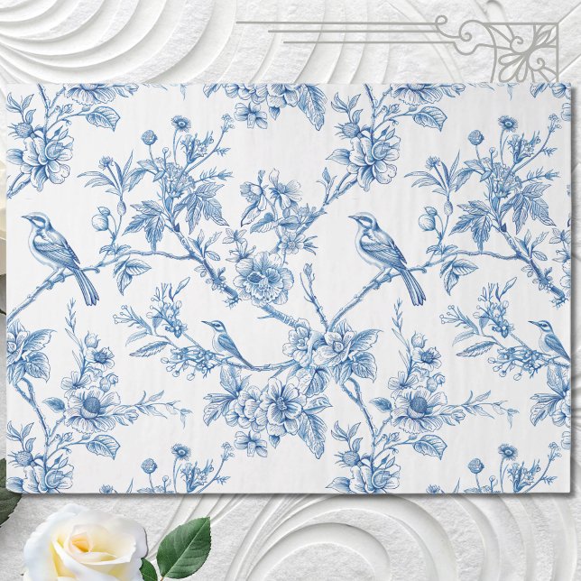 Blue and White Chinoiserie Floral Birds Tissue Paper (Creator Uploaded)