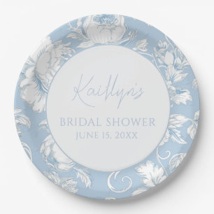 Blue and White Chinoiserie Floral Paper Plate