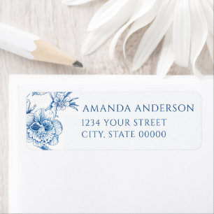 Blue and White Chinoiserie Floral  Return Address Label