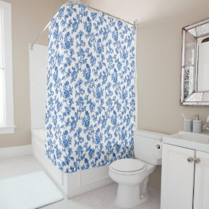 Blue and White Chinoiserie Floral  Shower Curtain