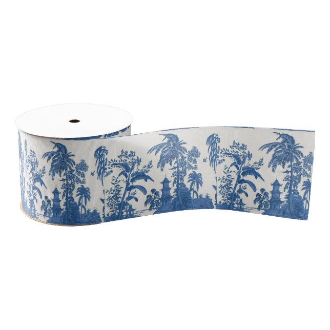 Blue and White Chinoiserie Grosgrain Ribbon (Spool)
