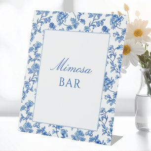 Blue and White Chinoiserie Mimosa Bar Pedestal Sign