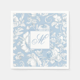 Blue and White Chinoiserie Monogram  Napkin