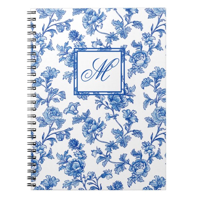 Blue and White Chinoiserie Monogram Notebook (Front)