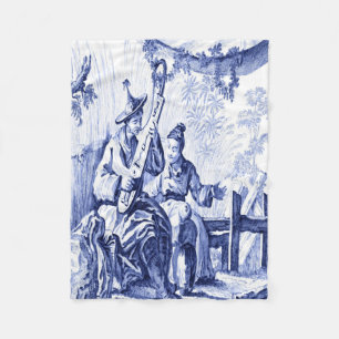 Blue and White Chinoiserie Oriental Fleece Blanket
