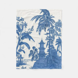 Blue and White Chinoiserie Oriental Fleece Blanket