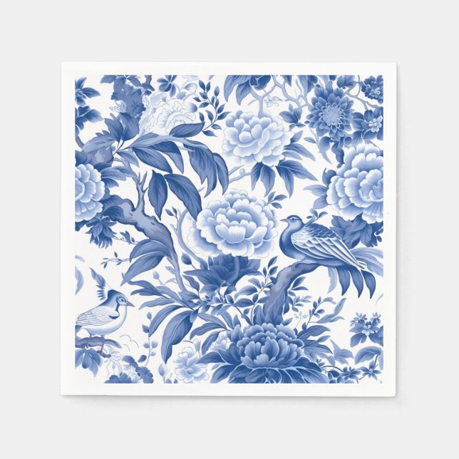 Blue and White Chinoiserie Paper Napkin (Front)