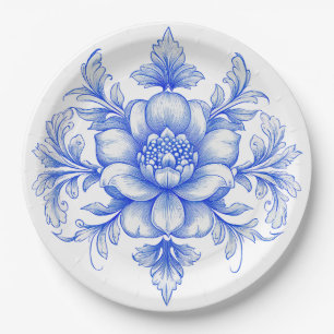 Blue and White Chinoiserie Paper Plate