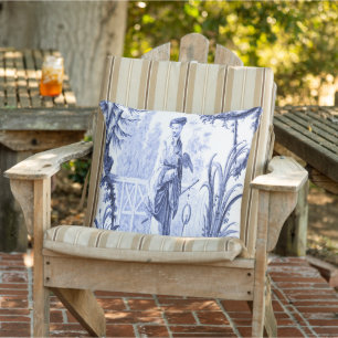 Blue and White Chinoiserie Patio Cushion