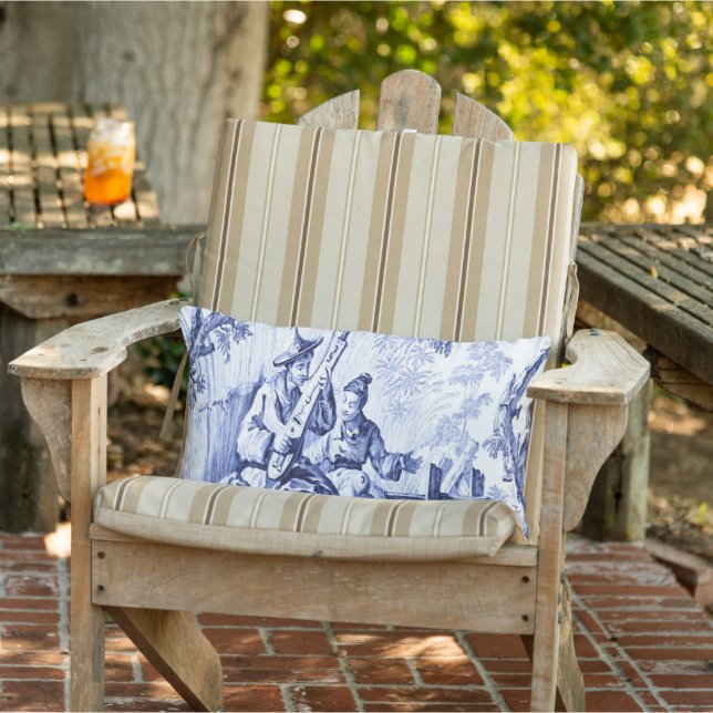 Blue and White Chinoiserie Patio Outdoor Lumbar Cushion (Chair)