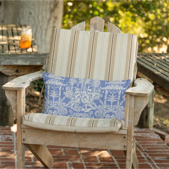 Blue and White Chinoiserie Patio Outdoor Lumbar Cushion (Chair)