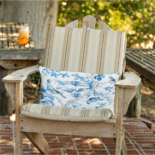 Blue and White Chinoiserie Patio Outdoor Lumbar Cushion