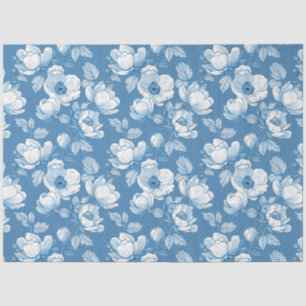 Blue and White Chinoiserie Rose Peony Tissue Paper