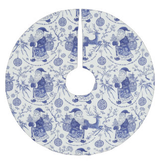 Blue and White Chinoiserie Santa Christmas Brushed Polyester Tree Skirt