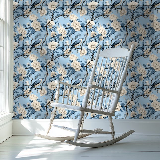 Blue and White Chinoiserie Style Floral Wallpaper (Creator Uploaded)