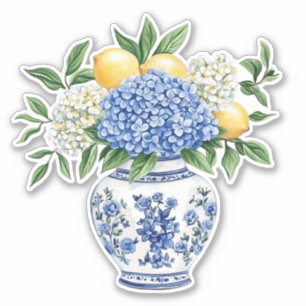 Blue and White Chinoiserie Vase With Hydrangeas