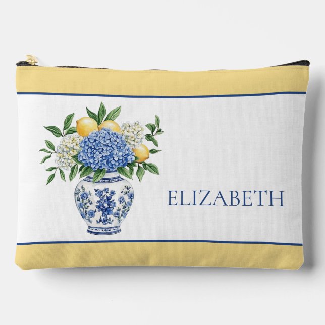 Blue and White Chinoiserie Vase With Hydrangeas Accessory Pouch (Front)
