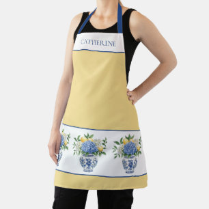 Blue and White Chinoiserie Vase With Hydrangeas Apron
