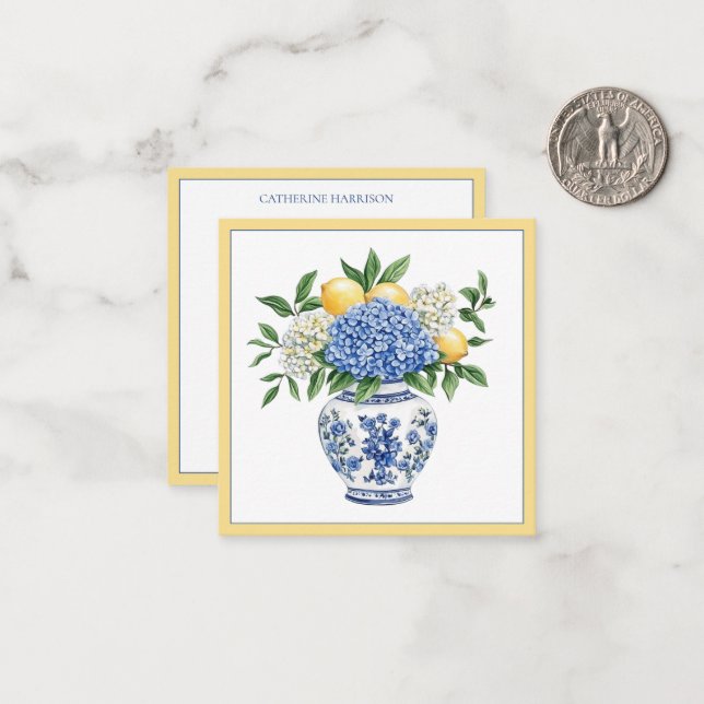 Blue and White Chinoiserie Vase With Hydrangeas Card (Front/Back In Situ)