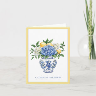 Blue and White Chinoiserie Vase With Hydrangeas Note Card