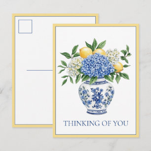 Blue and White Chinoiserie Vase With Hydrangeas Postcard
