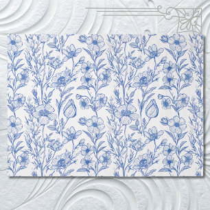 Blue and White Chinoiserie Wildflower Tissue Paper