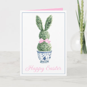 Blue and White Chinoiserie With Rabbit Topiary Card