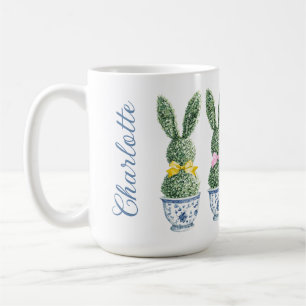 Blue and White Chinoiserie With Rabbit Topiary Coffee Mug