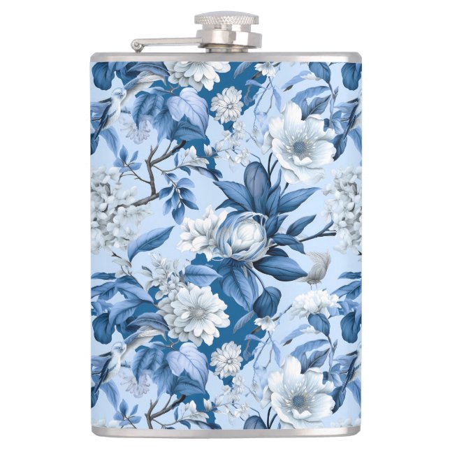 Blue and White Chinoserie Series Design 3 Hip Flask (Front)